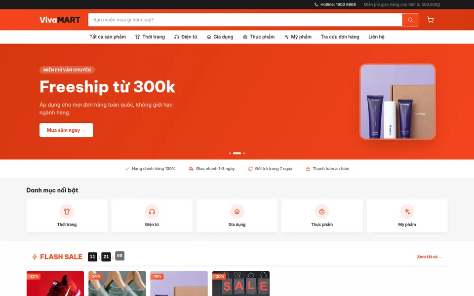 Giao diện website VivaMart — Bách hoá online