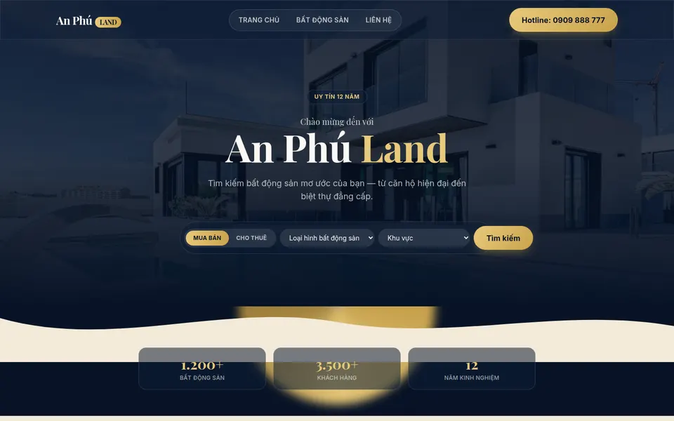 Giao diện website An Phú Land — Bất động sản